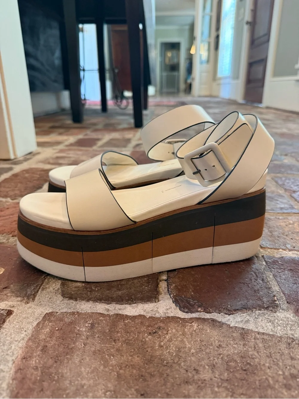 Naked Feet Cream Strappy Platform Sandals with Brown & Black Layered Sole